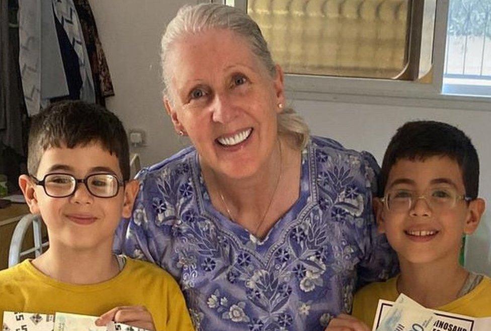 Ms El-Nakla's mother, Elizabeth, with her twin grandsons, who turned nine on Wednesday