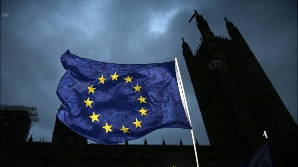 EU flag outside UK Parliament