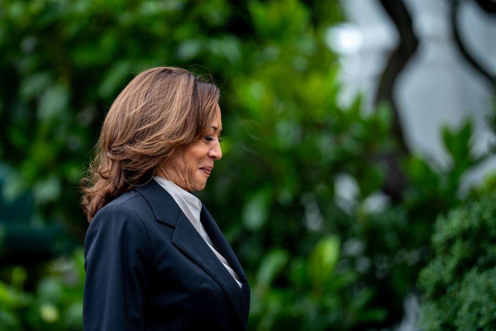 Vice President Kamala Harris arrives for an NCAA championship teams celebration on the South Lawn of the White House on July 22, 2024 in Washington, DC. U.S. 