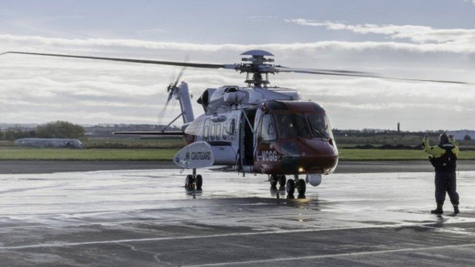 Sikorsky S92 aircraft arriving at the new HM Coastguard base at Prestwick Airport