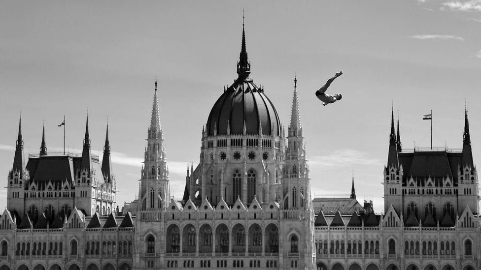 An athlete practising his dives