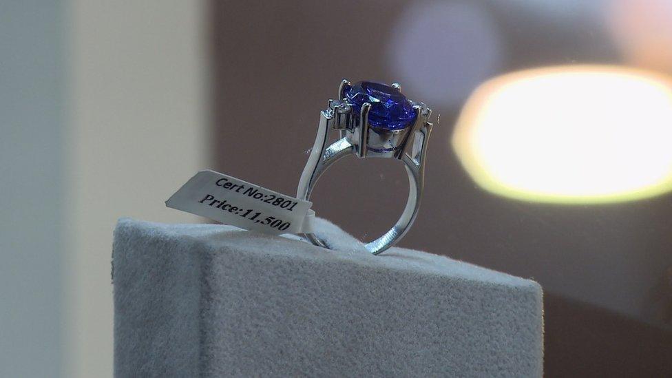 A Tanzanite stone on a ring