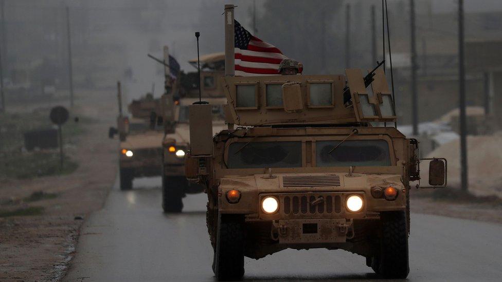 US military vehicles in Syrian town of Manbij on 30 December 2018