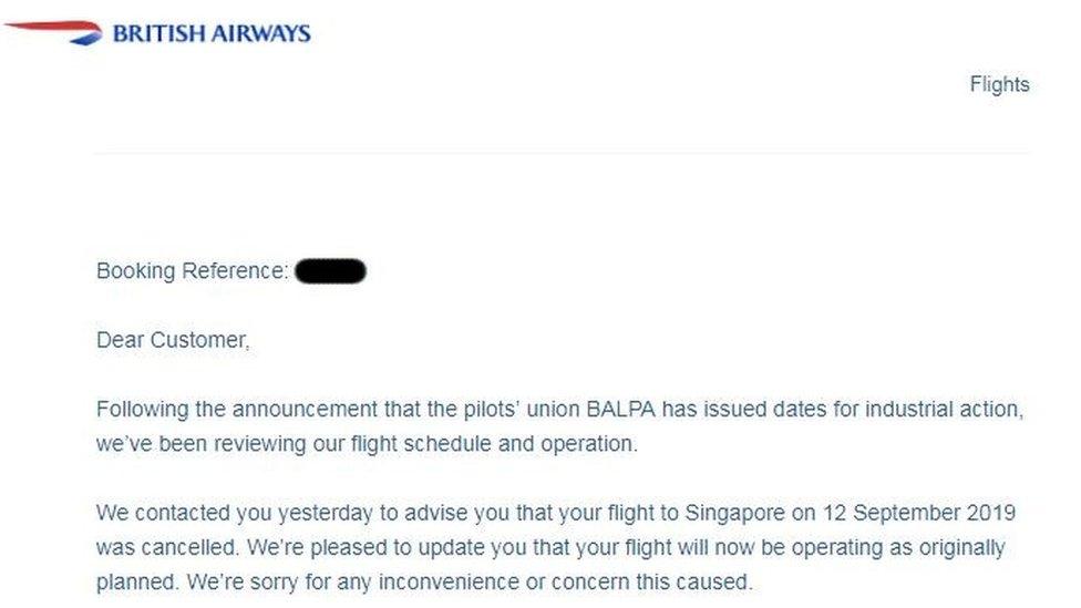 Customer email from BA