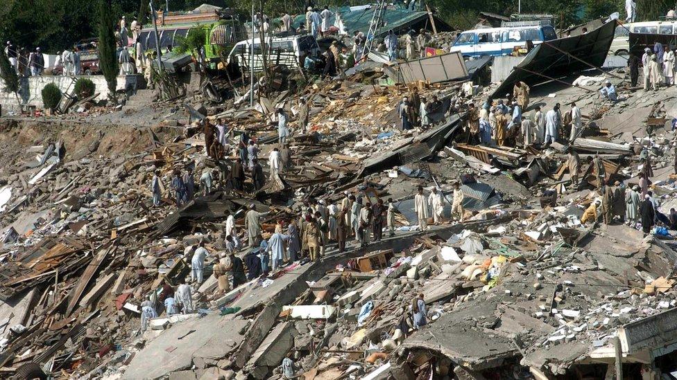 Destroyed Balakot town on 10 October 2005