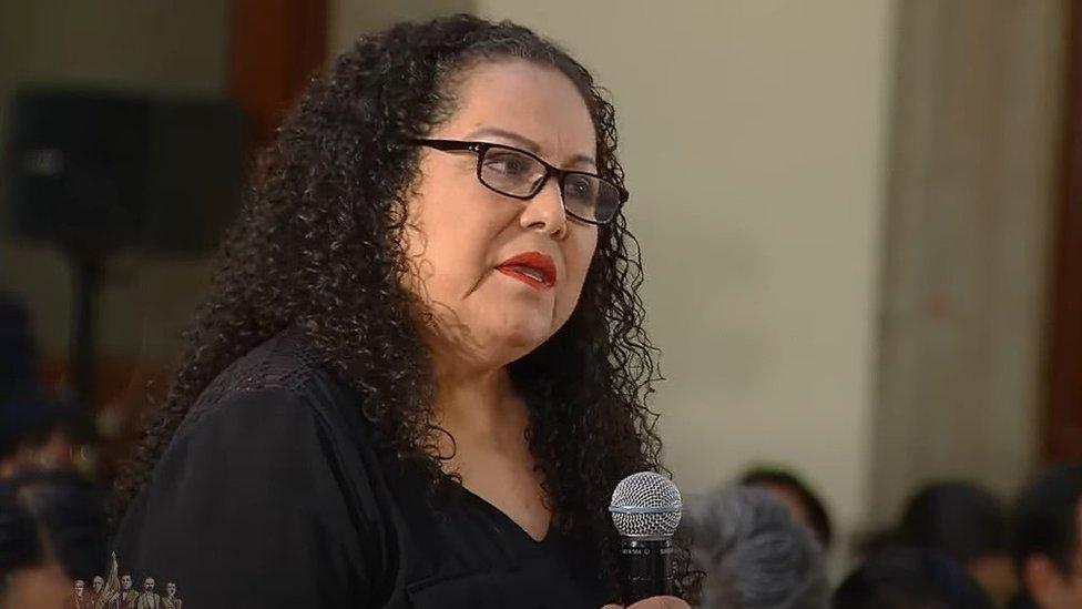 Lourdes Maldonado López during news conference at the presidential palace