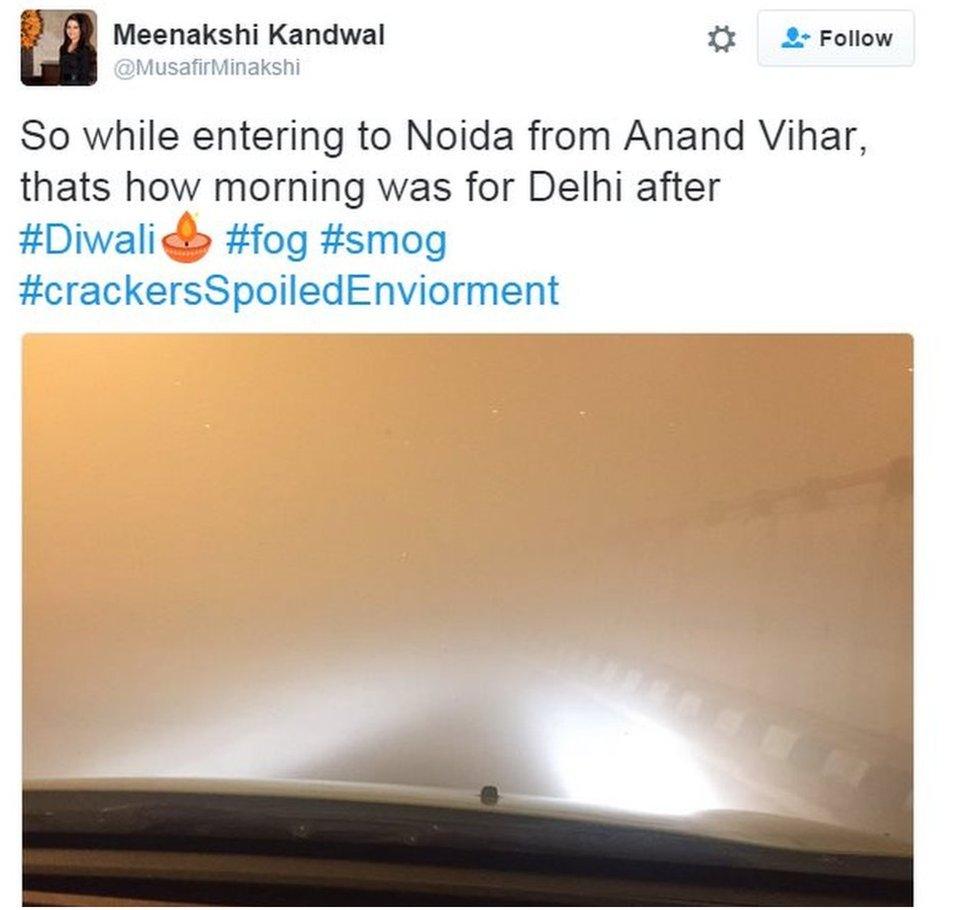 So while entering to Noida from Anand Vihar, thats how morning was for Delhi after #Diwali #fog #smog #crackersSpoiledEnviorment