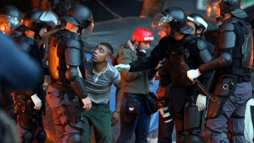 Riot police carry out an operation in a neighbourhood known to locals as Cracolandia (Crackland), in downtown Sao Paulo, Brazil June 11,