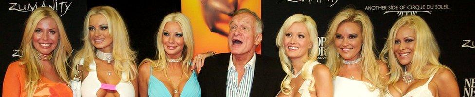 Hugh Hefner with his six girlfriends in 2003