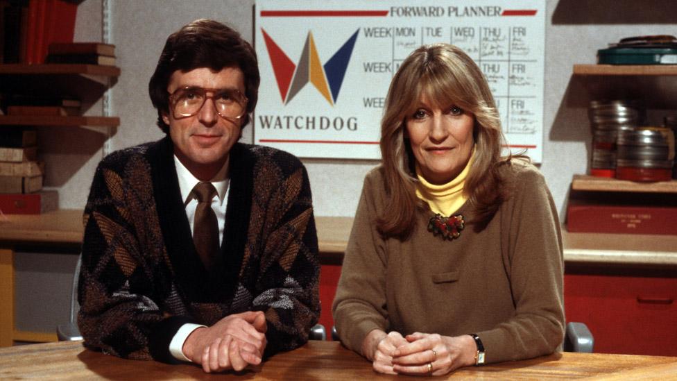 John Stapleton and Lynn Faulds Wood on Watchdog in 1988