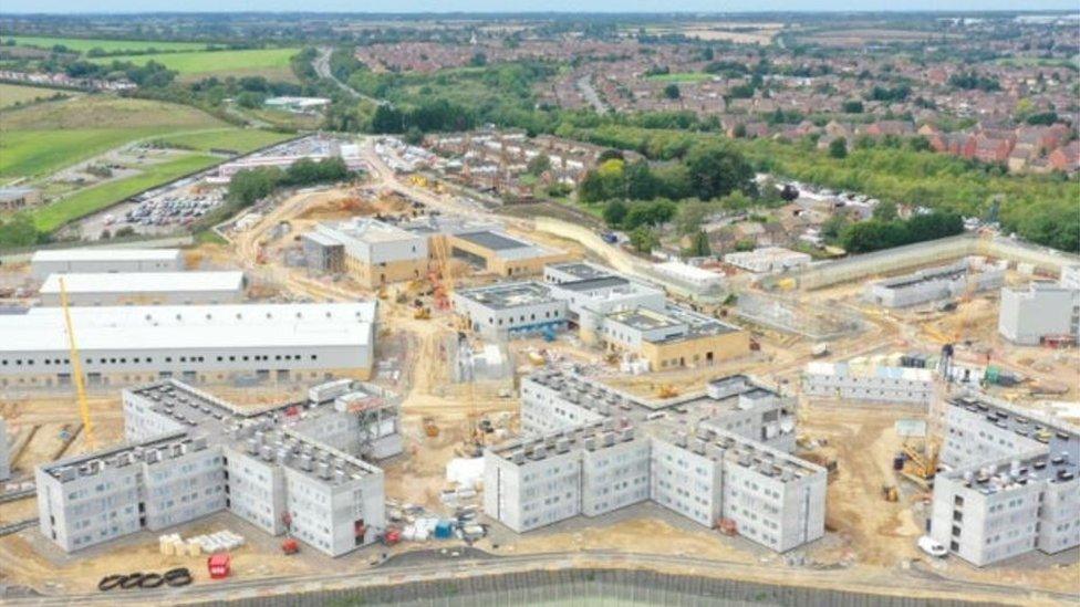 An aerial image of work progressing on the new prison