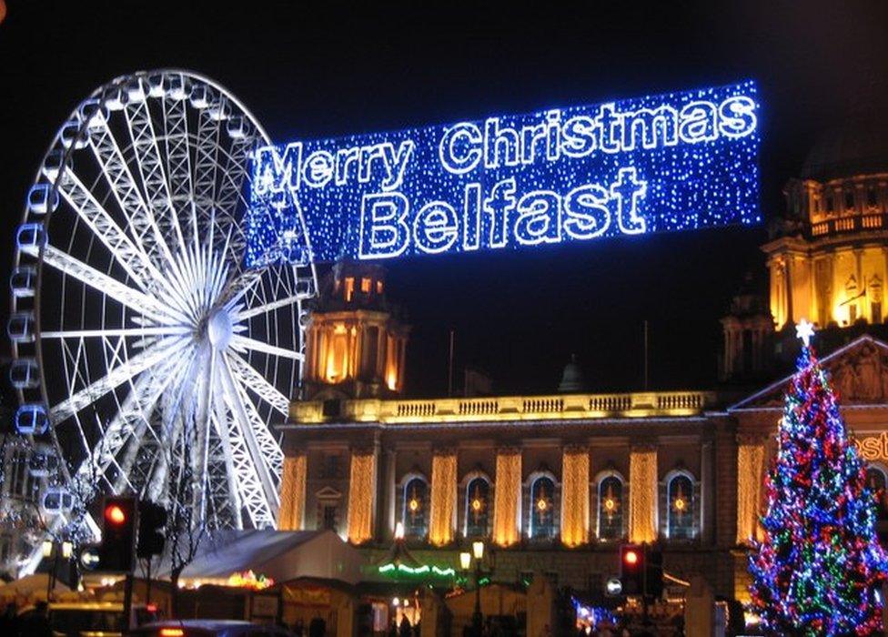 The scene around City Hall at Christmas