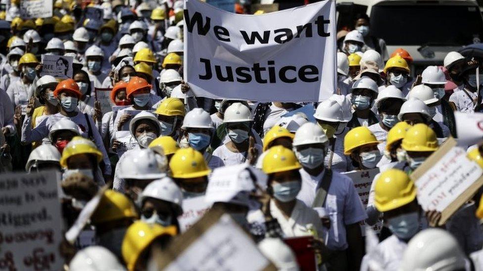 Protesters in Yangon