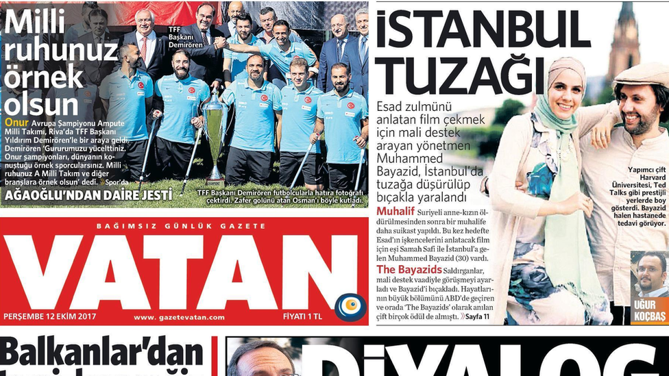 The cover of Turkish newspaper Vatan with Bayazid on the front cover