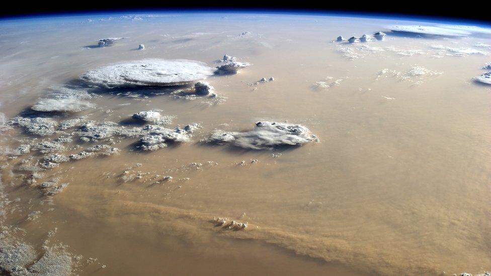 Sandstorms in the Sahara desert, seen from the International Space Station