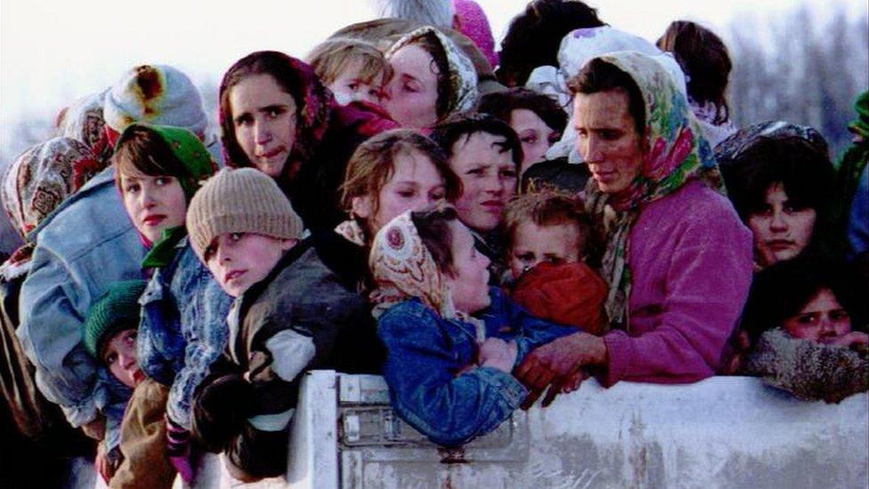 File photo shows refugees from Srebrenica being evacuated