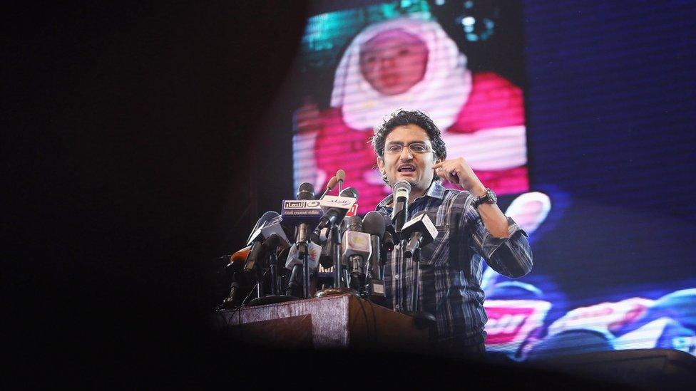 Wael Ghonim speaks at a campaign rally on 18 May 2012 in Cairo, Egypt