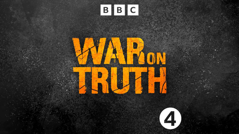 Logo for War on Truth with words in orange on a black background