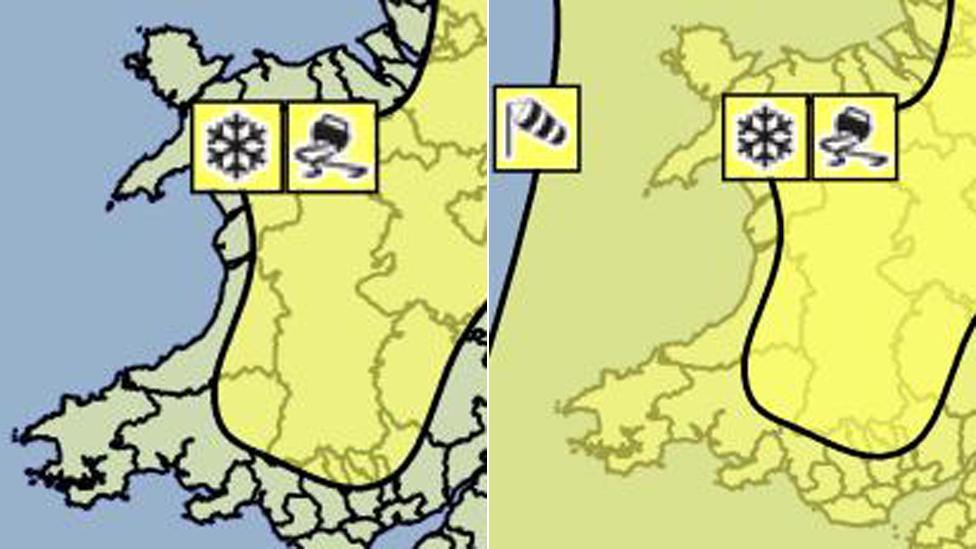 Weather warning maps covering Wales