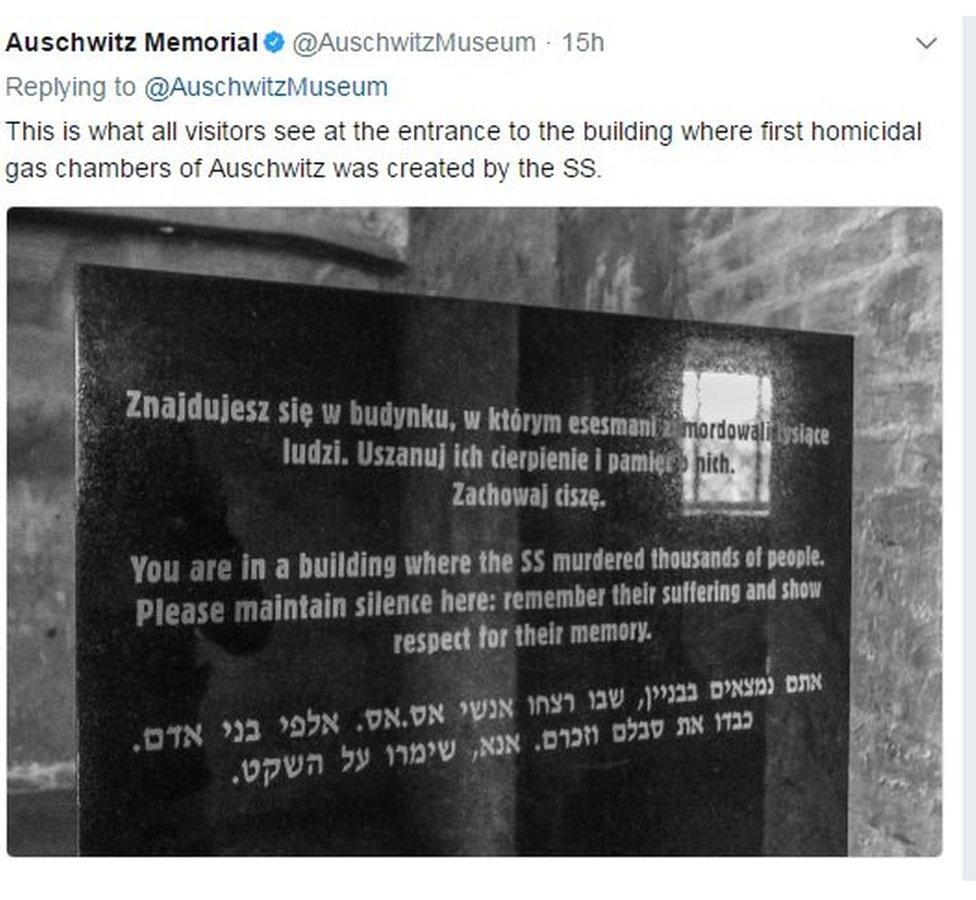 Auschwitz museum tweet: "This is what all visitors see at the entrance to the building where first homicidal gas chambers of Auschwitz was created by the SS."