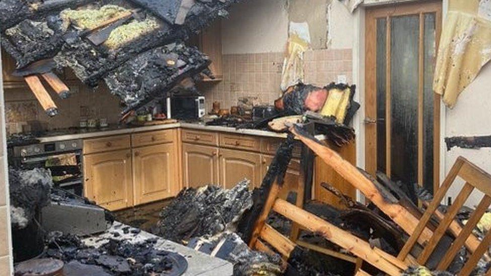 Fire damage from a hairdryer