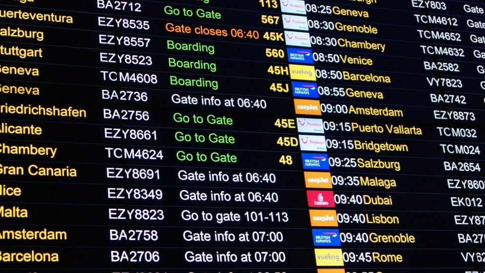 departure board showing European flights