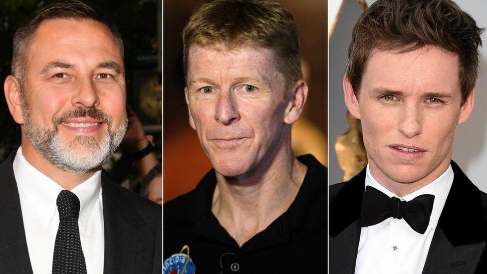 David Walliams, Tim Peake and Eddie Redmayne, who have been paying tribute to Stephen Hawking.