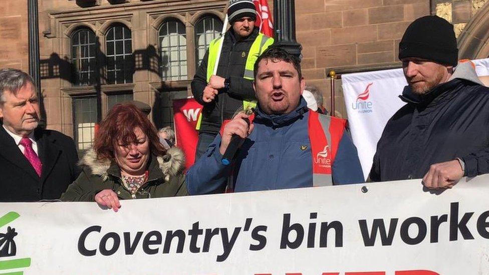 Unite members demonstrating outside Coventry City Council