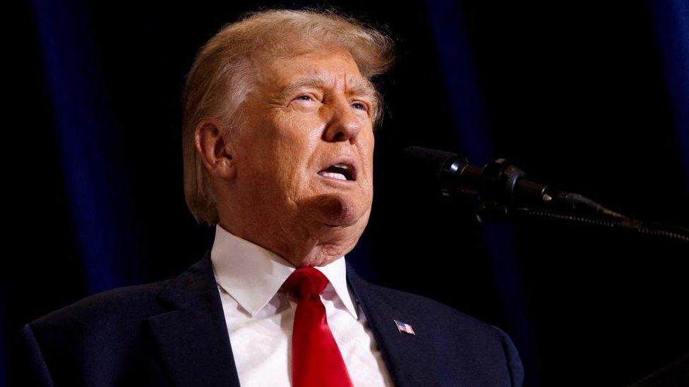 Former U.S. President and Republican presidential candidate Donald Trump speaks during a 2024 presidential campaign rally in Dubuque, Iowa, U.S. September 20, 2023.