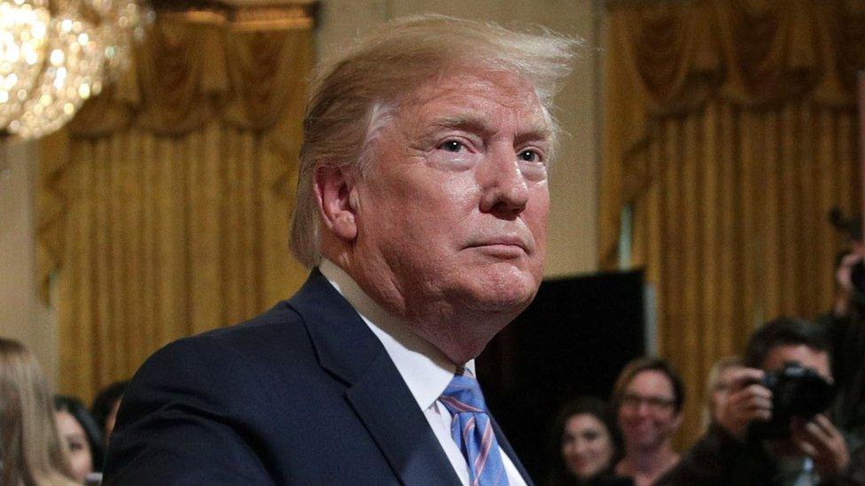 U.S. President Donald Trump leaves an East Room event at the White House May 10, 2019 in Washington, DC.