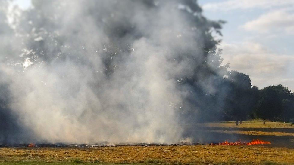 Fire spreading on grassland in Gunthorpe.