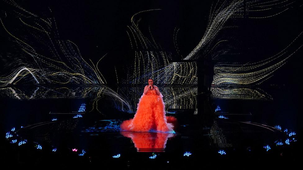 Rebecca Ferguson performing at the Eurovision semi-final at the M&S Bank Arena in Liverpool. Picture date: Tuesday May 9, 2023