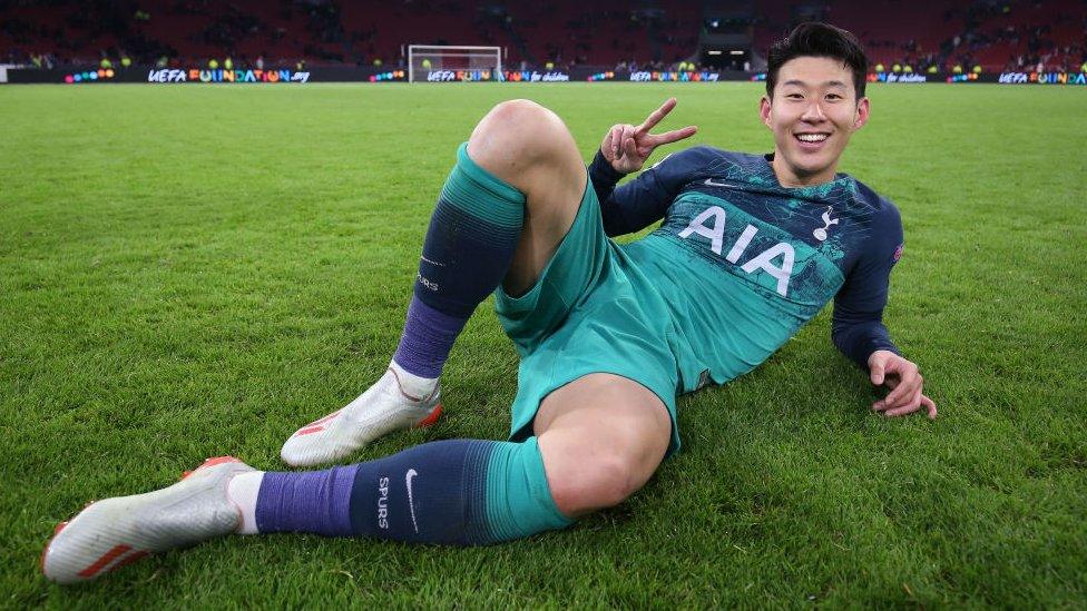 Heung-Min Son of Tottenham Hotspur after the final whistle during the UEFA Champions League Semi Final second leg match between Ajax and Tottenham Hotspur