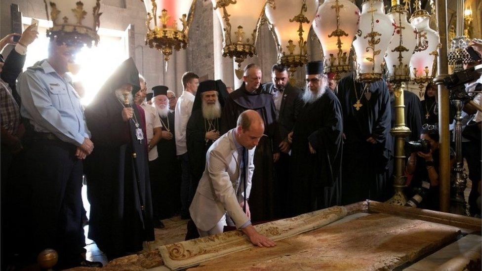 Britain"s Prince William visits the Church of the Holy Sepulchre in Jerusalem"s Old City, June 28, 2018.