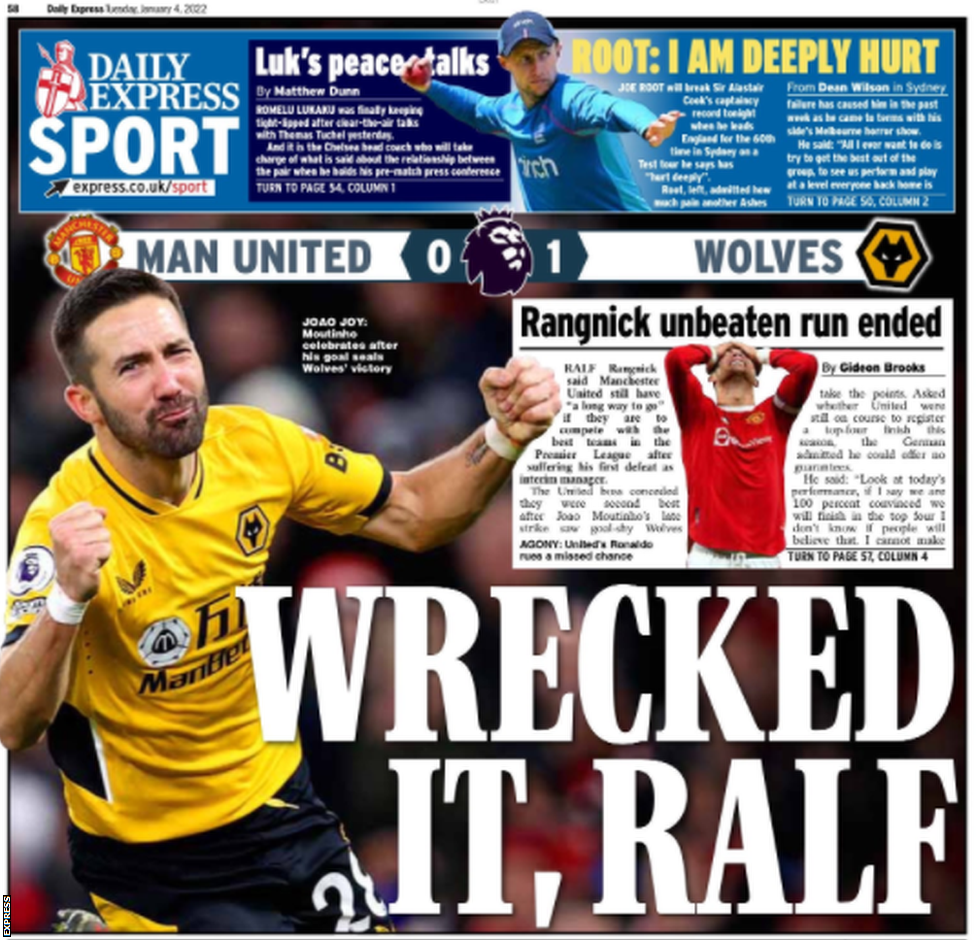 Back page of the Express on 4 January 2022