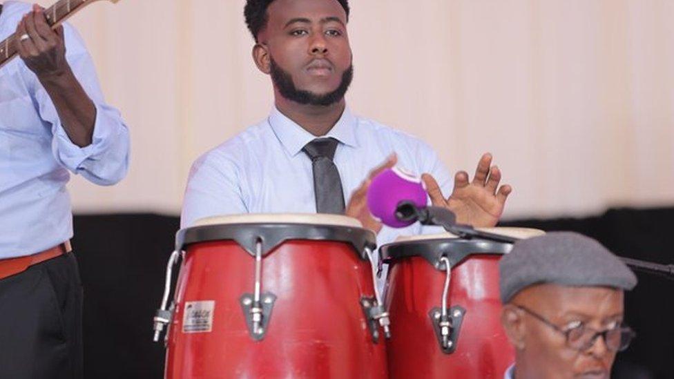 A percussionist in the Somali orchestra