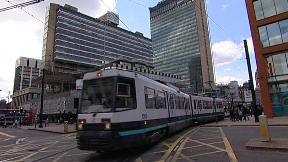 A tram in Manchester city centre