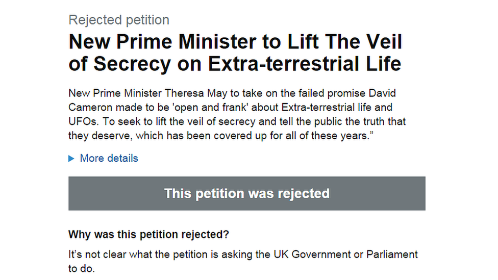 A petition asking the prime minister to reveal the truth about aliens.