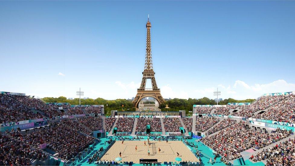 Paris 2024 volleyball arena Eiffel Tower