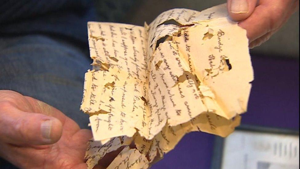 The letter with bullet holes found on the body of Haydn Gwion Morris