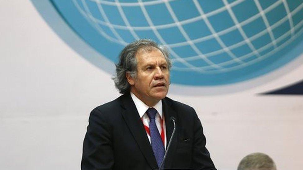 Luis Almagro, Secretary General of the Organization of American States (OAS), speaks during the General Assembly of the World Association of Electoral Bodies in Santo Domingo, 18 August, 2015.