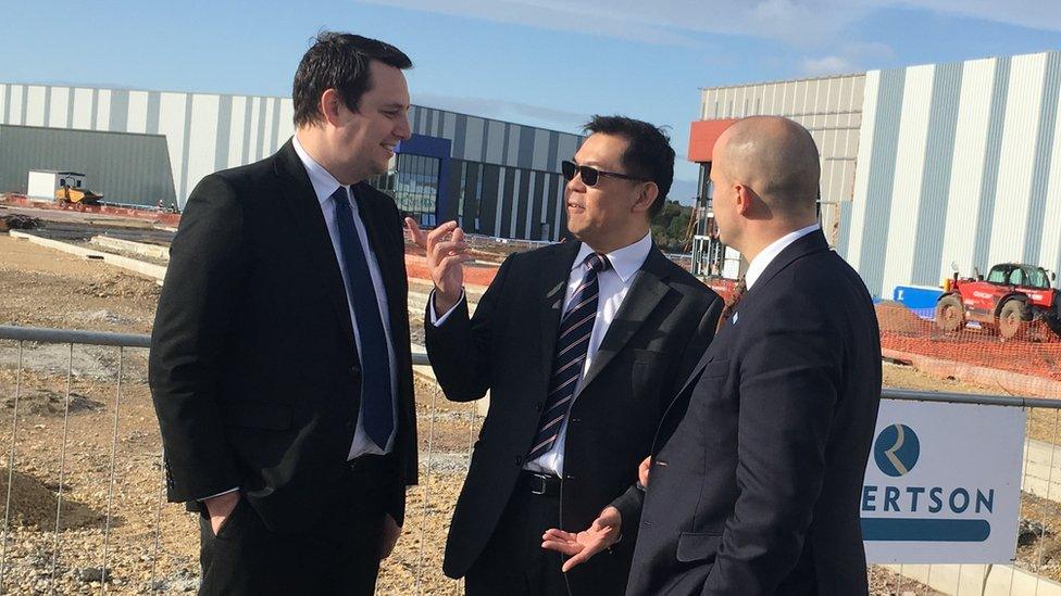 Tees Valley mayor Ben Houchen and TWI's Director of Innovation and Skills Prof Tat-Hean Gan at TeesAMP. with Northern Powerhouse Minister Jake Berry