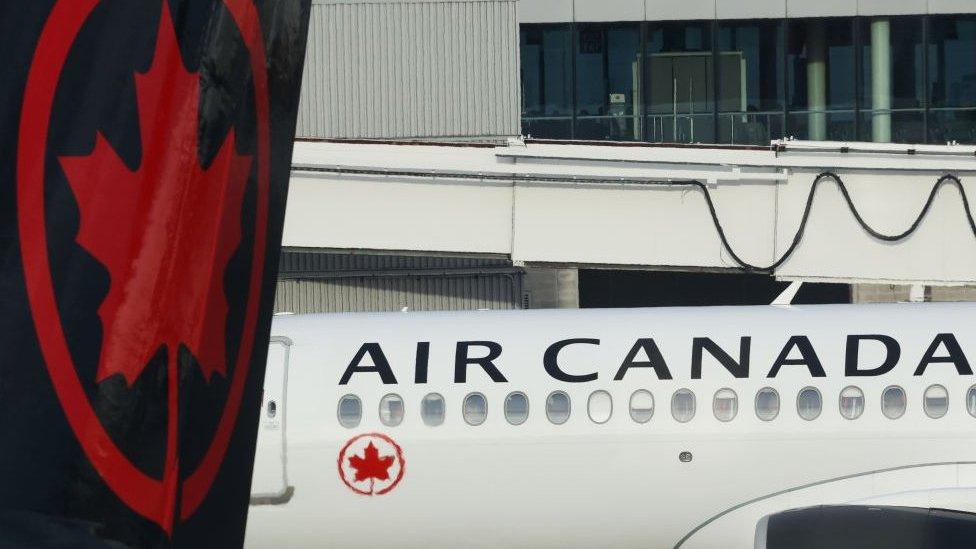 Air Canada planes are seen at the Toronto Pearson Airport in Toronto, Canada on June 12, 2023.