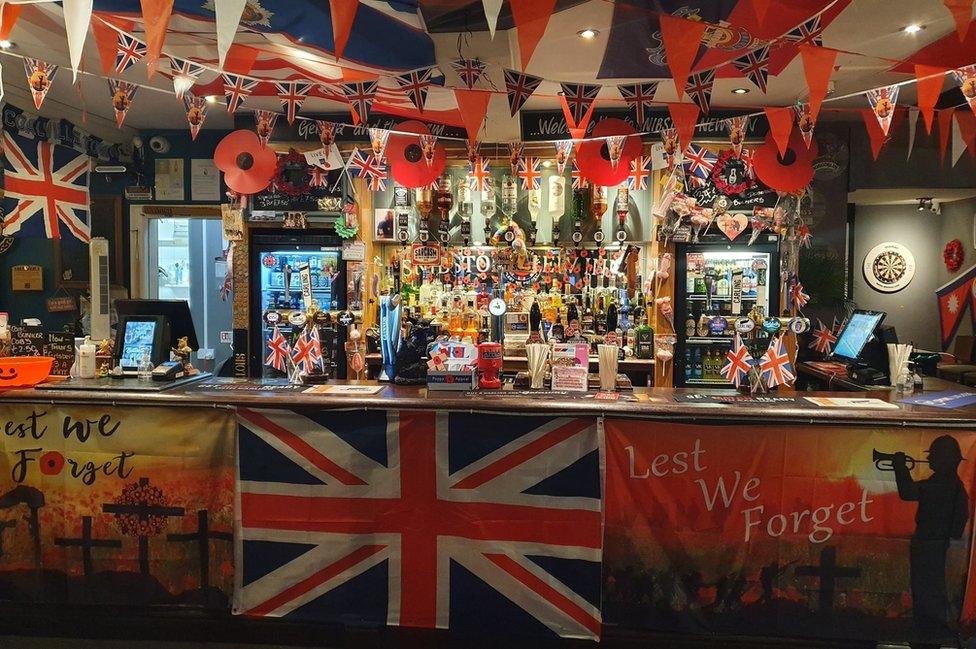 Remembrance Day decorations inside Snibstone New Inn pub