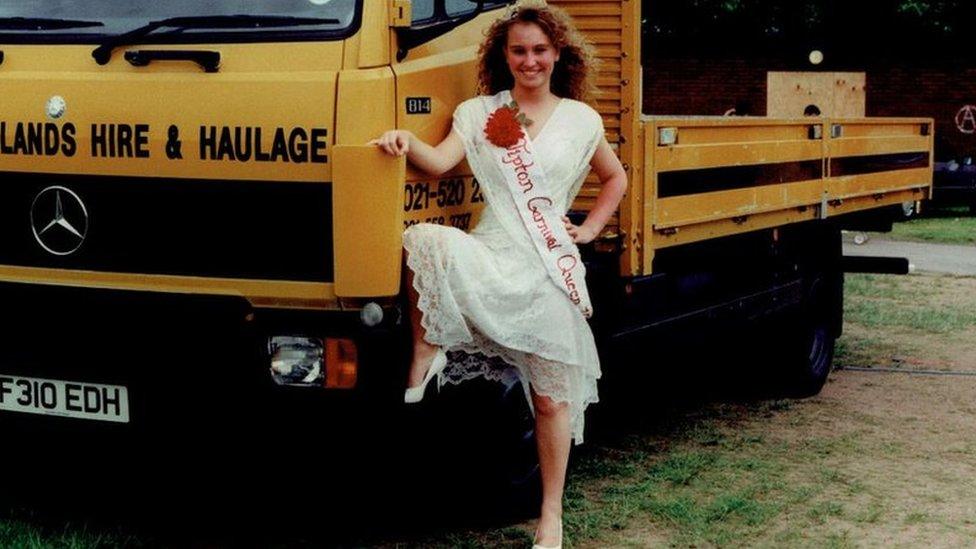 Tipton Carnival Queen posing next to haulage truck