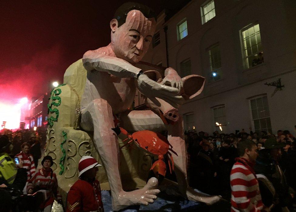 David Cameron effigy being paraded through Lewes