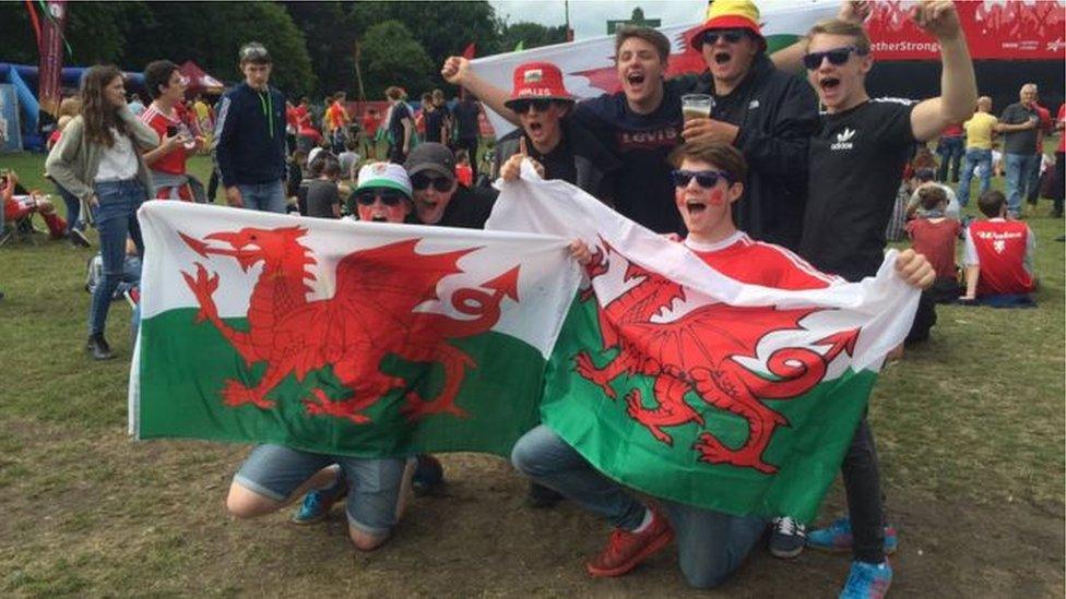 Wales supporters at the fanzone in Cardiff