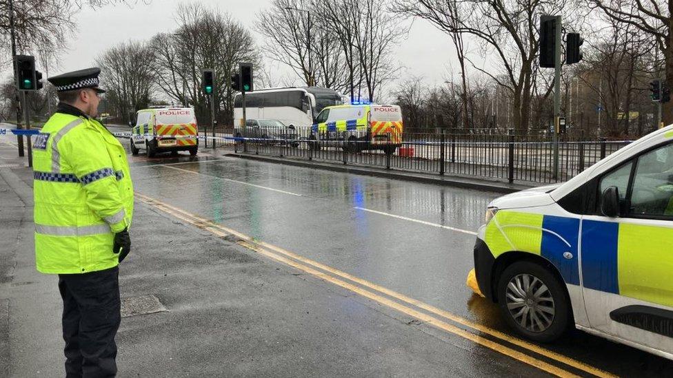 Police presence at the closure on Kingsway Road