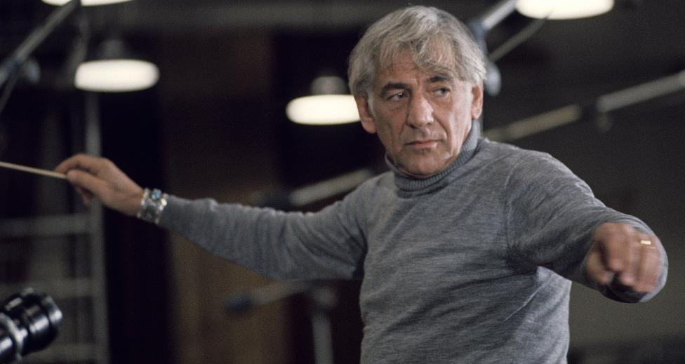 Composer Leonard Bernstein in a recording studio on November 5, 1974 in New York