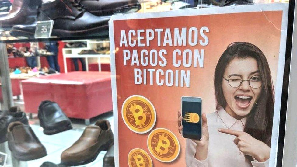 Poster for a shop accepting Bitcoin